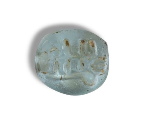 A TALISMANIC AND APOTROPAIC STAMPED CLEAR GLASS SEAL WITH SCORPION PROPERTY FROM A PRIVATE GLYPTOLOGY COLLECTOR Seljuk Anatol