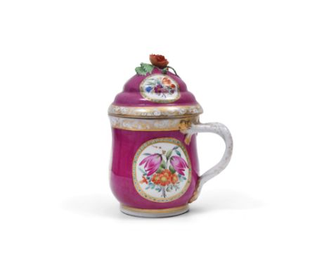 A MAGENTA-ENAMELLED MEISSEN PORCELAIN SAHLEP MUG FOR THE OTTOMAN MARKET Meissen factory, Germany, ca. 1774 - 1815Of cylindric