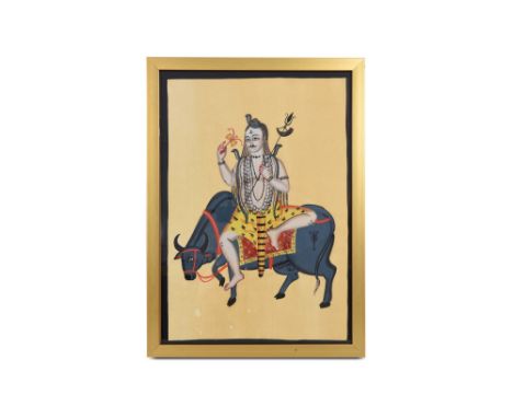 A KALIGHAT PAINTING OF SHIVA ON HIS VAHANA, NANDI THE BULL Kolkata (Calcutta), West Bengal, Eastern India, ca. 1880 - 1920Opa