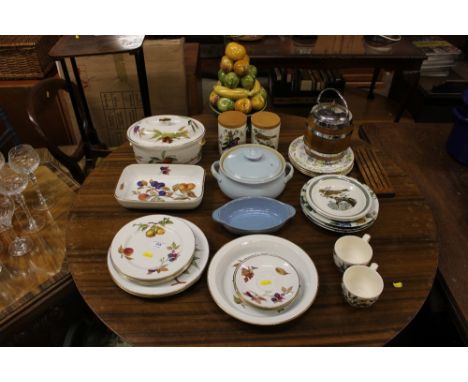 Two Portmeirion storage jars, a quantity of Royal Worcester Evesham dinner ware a plate mounted ice bucket etc. 