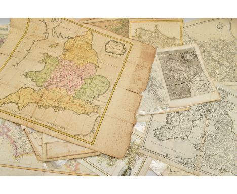 A BOX OF LOOSE 18th, 19th AND EARLY 20th Century BRITISH ISLES MAPS, mostly taken from disbound atlases, travel guides and ga