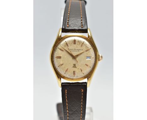 AN 18CT YELLOW GOLD VINTAGE GIRARD-PERREGAUX WRISTWATCH, the cream dial, with gilt hourly applied markers, gilt hands and sec