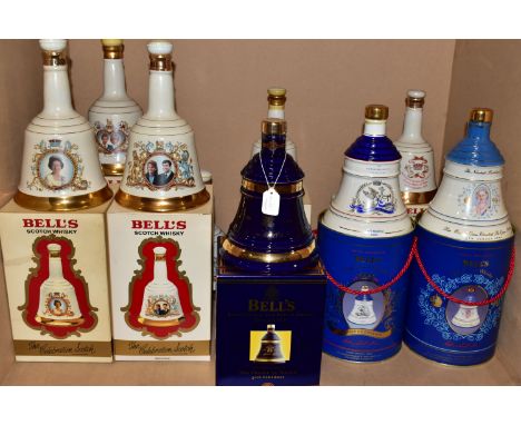 BELL'S WHISKY - 'ROYAL DECANTERS' ten commemorative Porcelain Decanters of Bell's Extra Special Old Scotch Whisky, celebratin