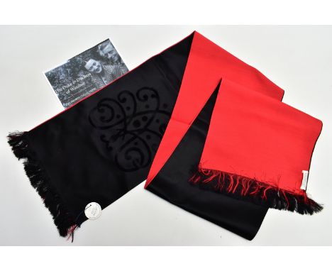 DUKE AND DUCHESS OF WINDSOR INTEREST, a French black and red silk scarf / stole with fringed ends and stylised monogram to bl