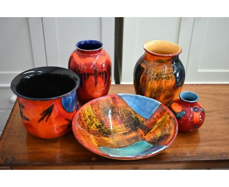 Poole Pottery Volcano bowl 27cm diameter, to/w three similar vases and a cache-pot (5)