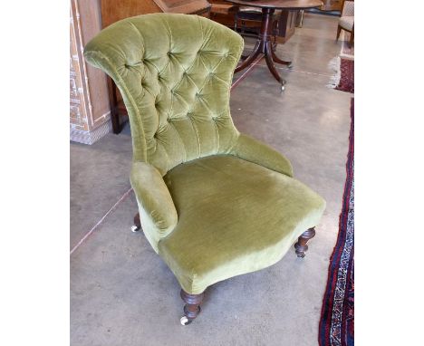 A Victorian green dralon button backed nursing chair