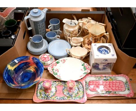 A Hornsea 'Tapestry' part coffee service, Crown Ducal tea ware, Maling ware etc (2 boxes)
