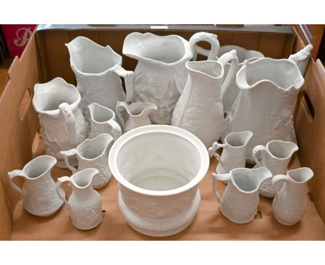 Fifteen various Portmeirion British Heritage Collection bisque jugs and similar cache pot (box)