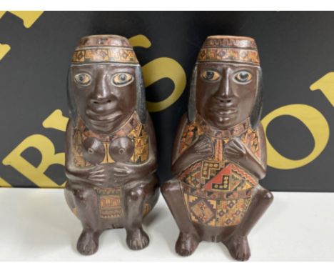 Old decorated terracotta figures of Mayan King &amp; Queen
