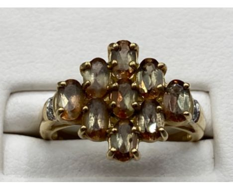 9ct gold and pale brown stone ring size P 3.2g gross