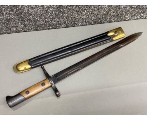 Continental Bayonet marked E 6486 with original leather &amp; brass scabbard