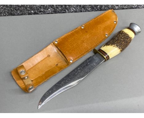 Vintage Bowie horn handled hunting knife (J.Nowill &amp; sons) with case