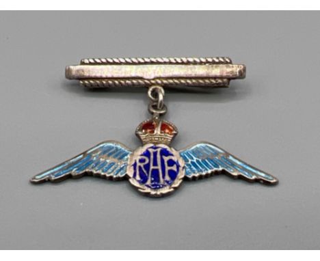 Silver and enamel RAF wings brooch
