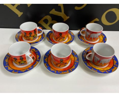 Set of 6 Andrea Fontebasso 1760 African themed espresso cups &amp; saucers