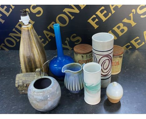 Studio pottery to include tremar Rye etc &amp; table Lamp with hares fur glaze