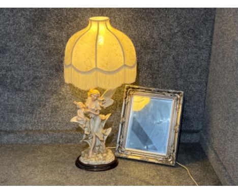 Large decorative table lamp (1m high) and silver decorative mirror