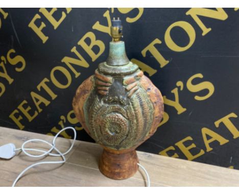 A large organic studio pottery table lamp made &amp; signed by Bernard Rooke