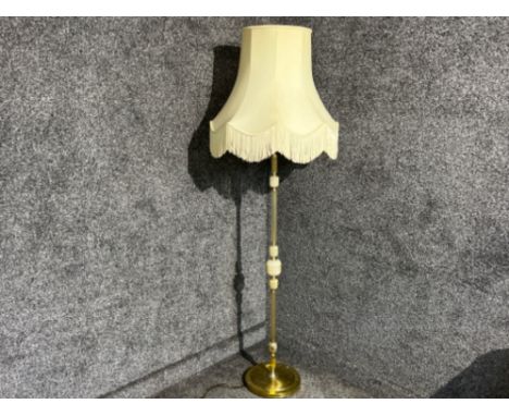 Large marble and brass effect standard lamp with shade