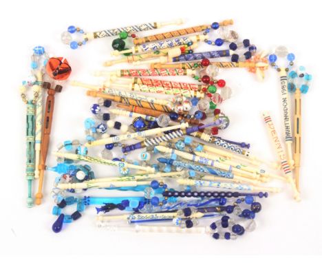 A good selection of modern lace bobbins, comprising twelve with spiral spot inscriptions including ‘David and Christine Sprin