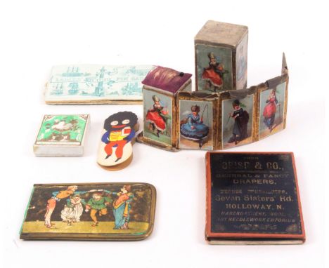 Needle and pin cases, comprising an Avery and Sons Synoptical Needle case complete with outer sleeve, 9cms, a cardboard conce