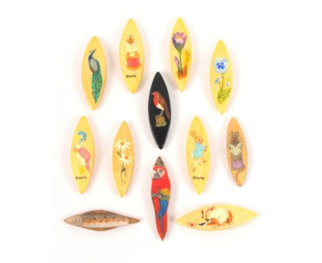 Modern tatting shuttles, comprising ten attributed to Chris Parsons five after Beatrix Potter including ‘The Ring of Tatters 