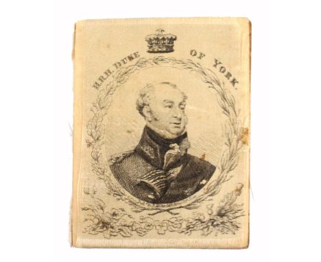 A rare printed silk commemorative rectangular needle book by Miller, the cover with head and shoulder portrait of HRH The Duk