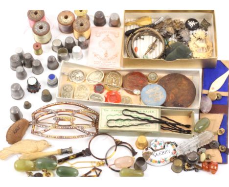 A mixed lot, comprising grand tour and other plaster and composition seals, largest 6cms, hair ornaments, Wedgwood circular p