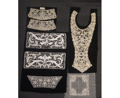 Antique Lace handkerchieves and other items, mainly Belgian and English: comprising an unused floral whitework on gauze panel