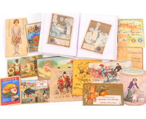 A collection of sewing related trade cards, comprising sixteen for ‘J &amp; P Coats’ in the style of Kate Greenaway, 10.2 x 6