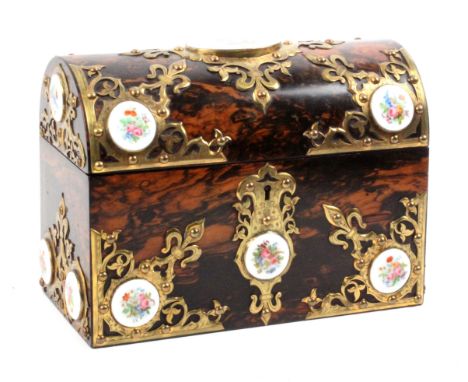 An elaborate coromandel wood dome top stationery box by Howell James and Co., decorated all over with cut and engraved brass 