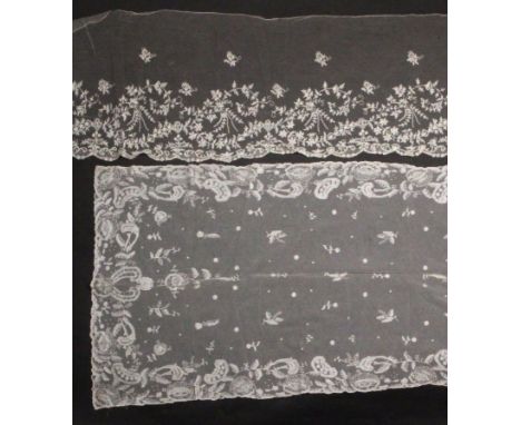 19th to early 20th century scarves, flounces and a veil, together with various items of embroidered net; comprising a rectang
