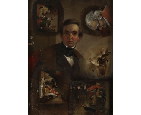 Francis William Edmonds (American 1806-1863) Self portrait surrounded by five oil sketches (recto); Four oil sketches (verso)