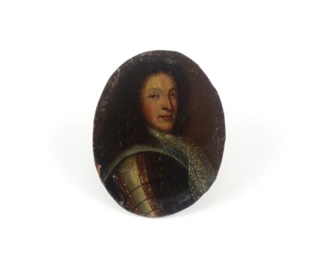 Dutch School Late 17th Century Portrait miniature of a gentleman in armour On copper, oval 92 x 73mm Unframed