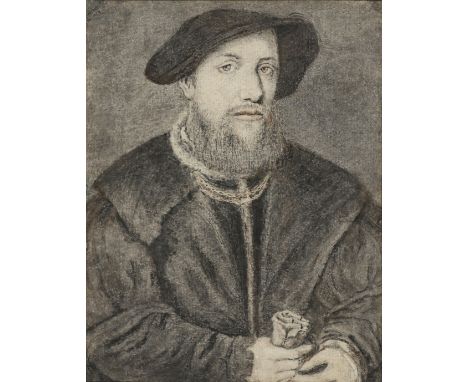 Manner of Jan Gossaert Portrait of a gentleman holding gloves Black and red chalk, pen and brown in, grey wash 18.5 x 13.9cm;