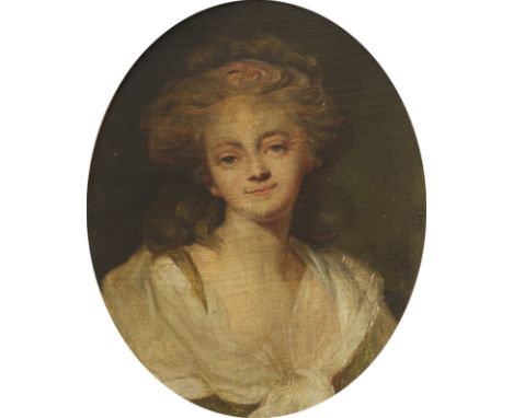 French School 18th Century Portrait of a lady Oil on canvas 23 x 18cm; 9 x 7in, framed as an oval