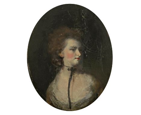 Circle of Daniel Gardner Portrait of a young lady, head and shoulders Oil on board, oval 20.3 x 16.1cm; 8 x 6¾in
