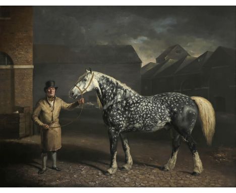 Philip Reinagle RA (1749-1833) Portrait of a Percheron and his groom at the Simonds brewery, Reading Signed with initials and