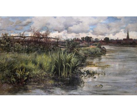 Keeley Halswelle (1832-1891) On the Thames at Abingdon Signed and dated 1882 Oil on canvas 37 x 63cm; 14½ x 24¾in Provenance: