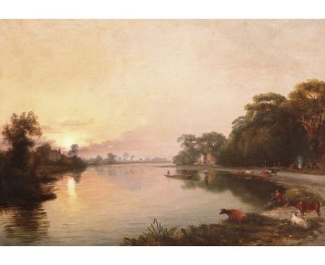 Attributed to James Bridges Sunset over the Thames at Oxford, c.1840 Oil on canvas 49 x 66cm; 19 x 26in Provenance: Kensingto