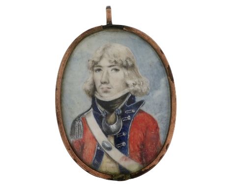 λ English School late 18th Century Portrait of an officer, head and shoulders Oval, in gilt frame with hair back 53 x 38mm