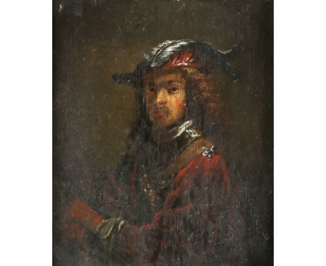 Dutch School 17th Century Portrait of a gentleman in a feathered cap Oil on panel 20 x 15.2cm; 7¾ x 6in