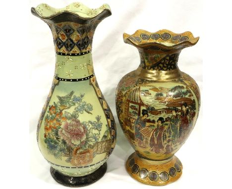 Two Japanese Satsuma vases, both with minor damages, tallest H: 35 cm. P&amp;P Group 3 (£25+VAT for the first lot and £5+VAT 