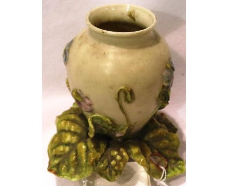 Royal Worcester, a Victorian vase of baluster form, with applied decoration and raised on naturalistic base, H: 10 cm, no chi