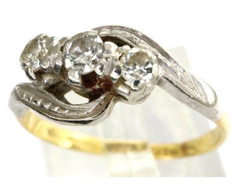 18ct gold platinum set diamond trilogy ring, size P, 2.7g. P&amp;P Group 1 (£14+VAT for the first lot and £1+VAT for subseque