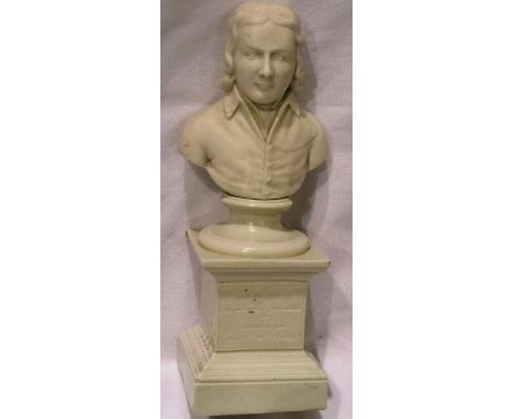 19th century Parian bust, in memoriam to Alexander Kilham overall H: 22 cm, crack to body and chip to base, replacement dowel