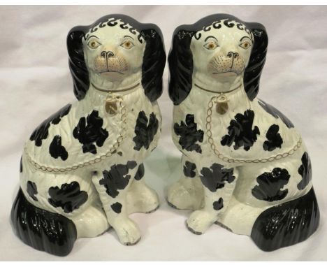 A pair of Victorian Staffordshire dogs, each H: 26 cm, crazed but otherwise no cracks or chips. P&amp;P Group 3 (£25+VAT for 