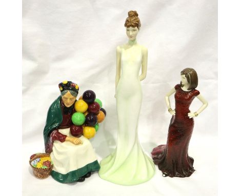 Royal Doulton, three figurines: Tranquility HN5041, Hannah HN4855 and The Old Balloon Seller HN1315, no chips or cracks. P&am