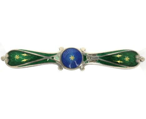 Hallmarked silver and enamel propeller brooch, L: 70 mm, 8g. P&amp;P Group 1 (£14+VAT for the first lot and £1+VAT for subseq