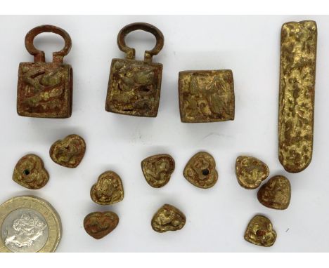 Medieval iron and gold gilt fixtures for large libram/tome up to 45 mm length. P&amp;P Group 0 (£5+VAT for the first lot and 