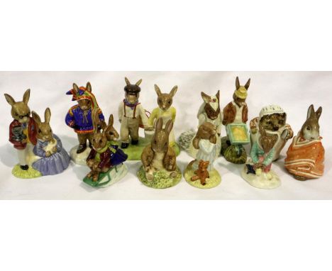 Eleven Royal Doulton Bunnykins figures, including Bride Bunnykins, tallest H: 12 cm, no cracks or chips. P&amp;P Group 2 (£18